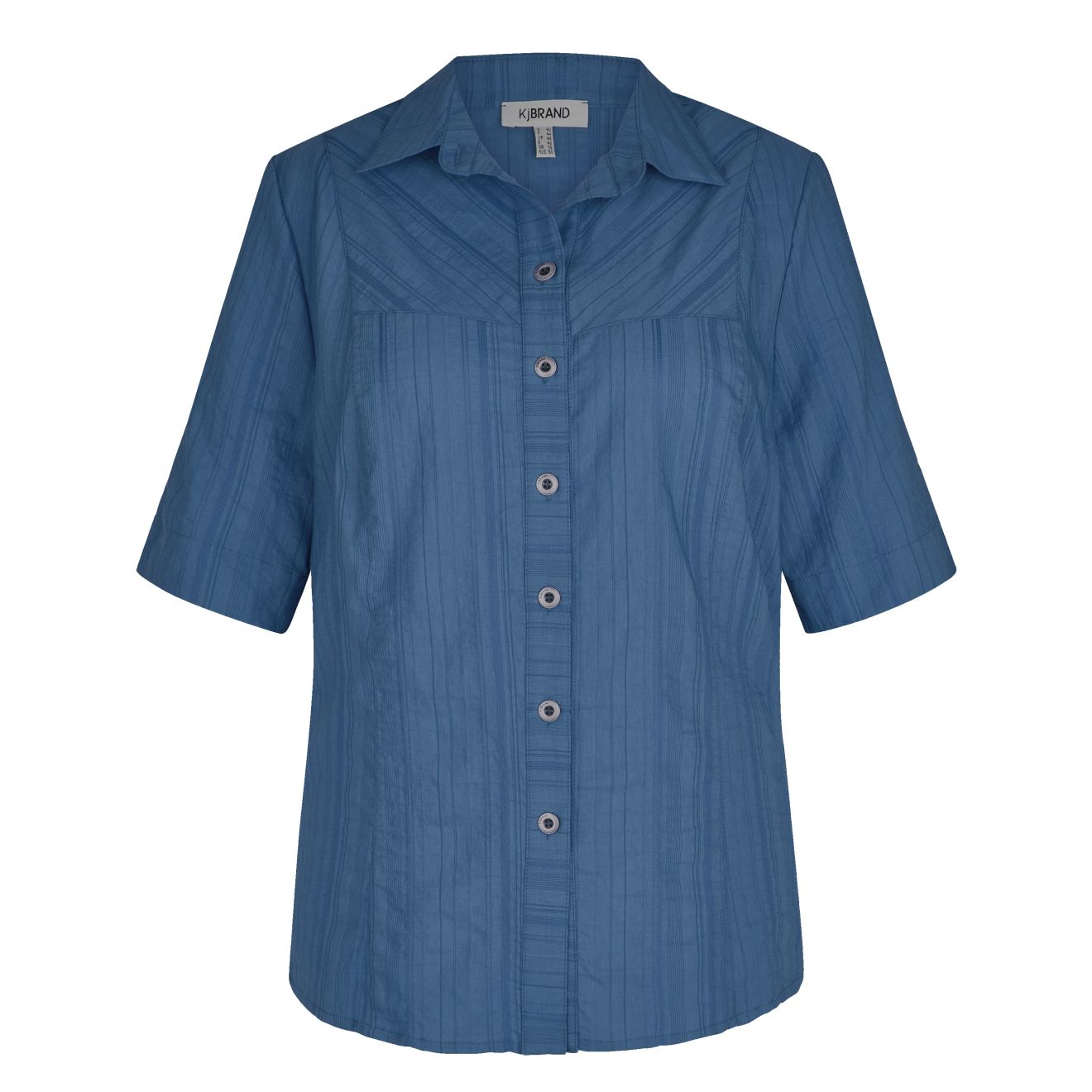 KjBRAND leichte, elastische >wash & wear< Halbarm Hemdbluse mit Knopfleiste  & Kragen, aus leichtem Seersucker-Stoff, Größe 60-62 | Bermudas