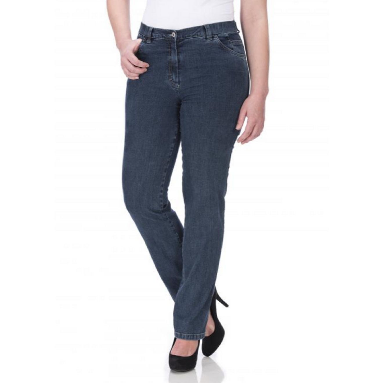 KjBrand Damen Stretch-Jeans Betty Schwarz Kurz-Größe mit Komfort-Bund Plus Size 